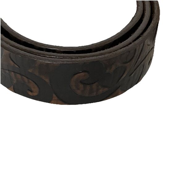 Stunning Hand Tooled Brown Leather Brighton Womens Belt Lg Buckle Hearts Size 38 - Picture 2 of 6